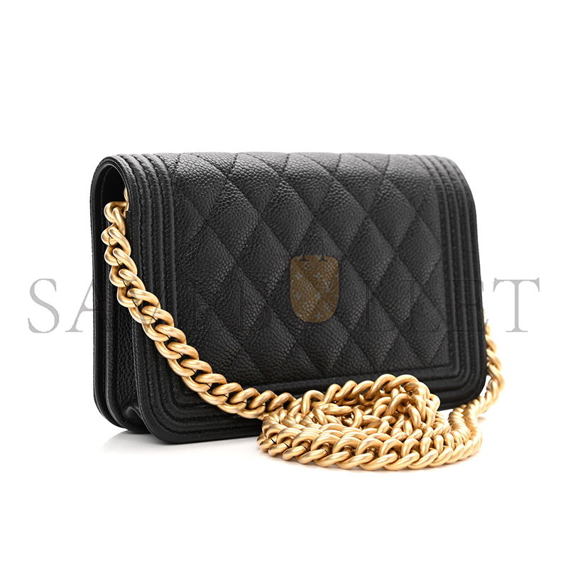 CHANEL CAVIAR QUILTED BOY CLUTCH WITH CHAIN BLACK AP2205 B06200 94305 (15*10*3.5cm)